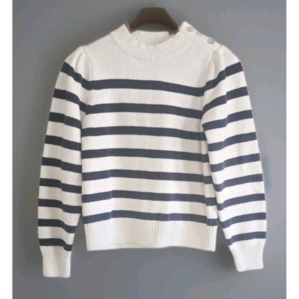 Rails Allie Sweater Cream Navy Striped Button Shoulder Cotton Womens Small